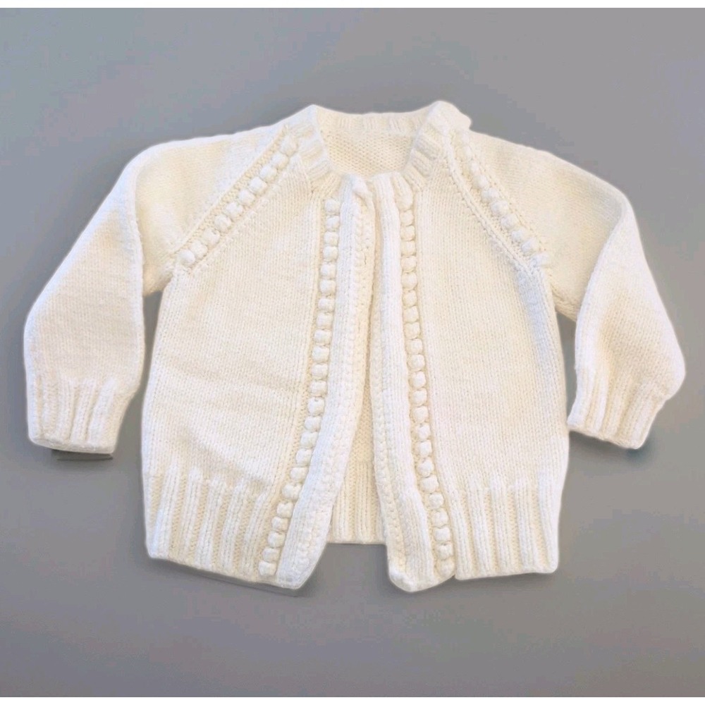 Vintage Girls Hand Knit Crochet Sweater Cardigan Pink Bobble Stitch Handmade 2T?